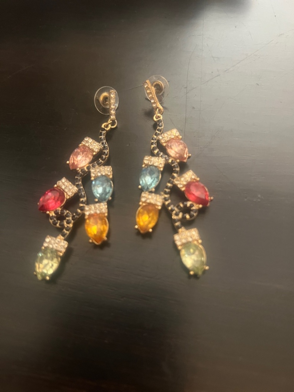 Multi-Color Dangle Earrings - Gold Tone
